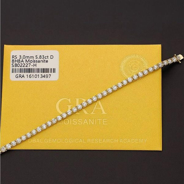 5.83CT Round 3mm Moissanite Tennis Bracelet 14k Gold Vermeil - 7" Length - NEW