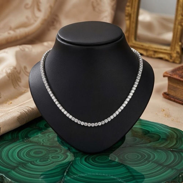 Unisex Moissanite Tennis Silver Necklace 20" VVS D Color Passes Diamond Tester