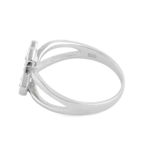 Sterling Silver Sideway Cross CZ Ring Size 6 New