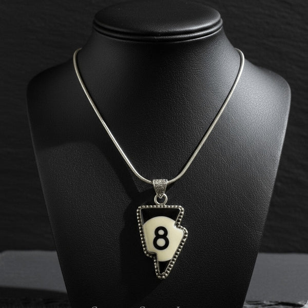 Unique Retro 8 Ball Billiards Lightning Bolt Necklace - Unique Silver Jewelry