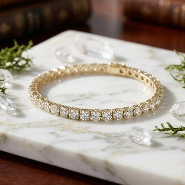 5.83CT Round 3mm Moissanite Tennis Bracelet 14k Gold Vermeil - 7" Length - NEW