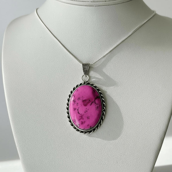 Pink Dendrite Opal Handmade Pendant Necklace Silver Chain