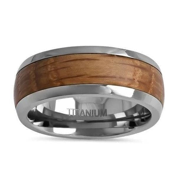 Titanium 8mm Whiskey Barrel Wood Band Ring Mens Size 12 New