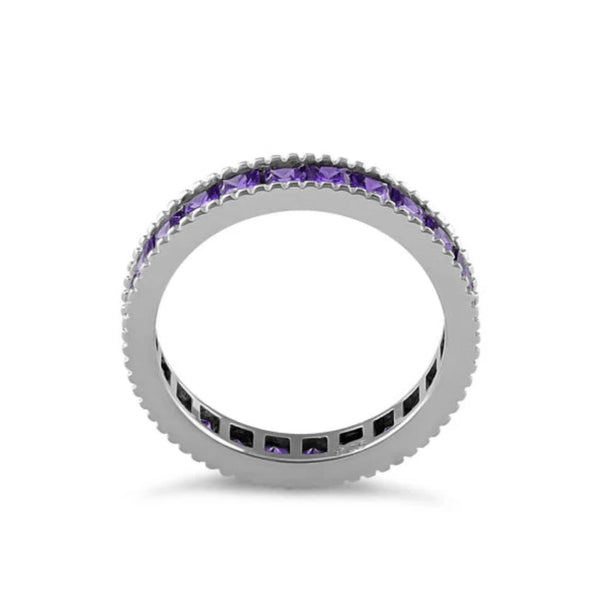 Sterling Silver Purple Amethyst CZ Eternity Band Ring Size 6 New