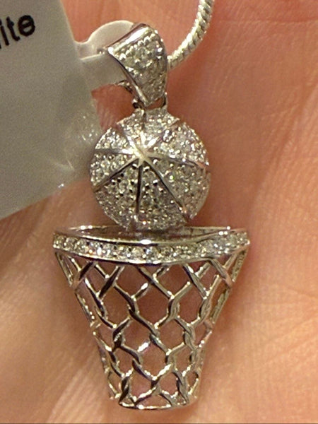 Iced Out Sterling Silver Basketball Pendant Moissanite Necklace Unisex New