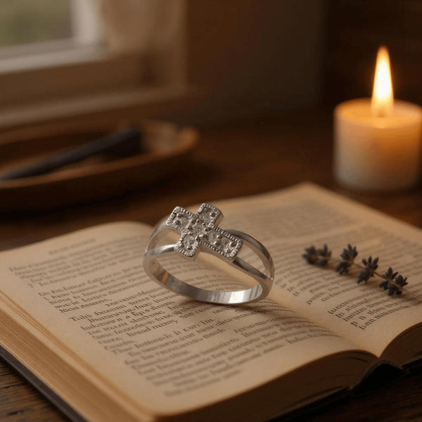 Sterling Silver Sideway Cross CZ Ring Size 6 New