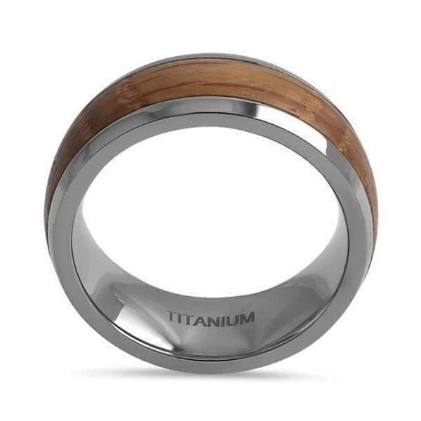 Titanium 8mm Whiskey Barrel Wood Band Ring Mens Size 12 New