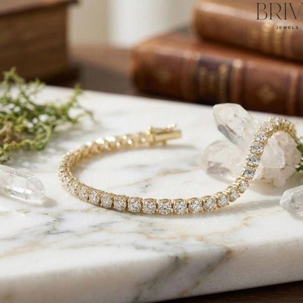 5.83CT Round 3mm Moissanite Tennis Bracelet 14k Gold Vermeil - 7" Length - NEW