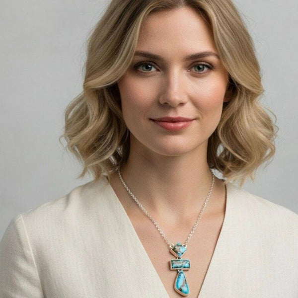 Golden Hills Turquoise Necklace Sterling Silver Southwestern Artisan Pendant New