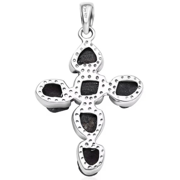 Artisan Crafted Rough Cut Moroccan Ruby 23.15 ctw Cross Pendant Silver Necklace