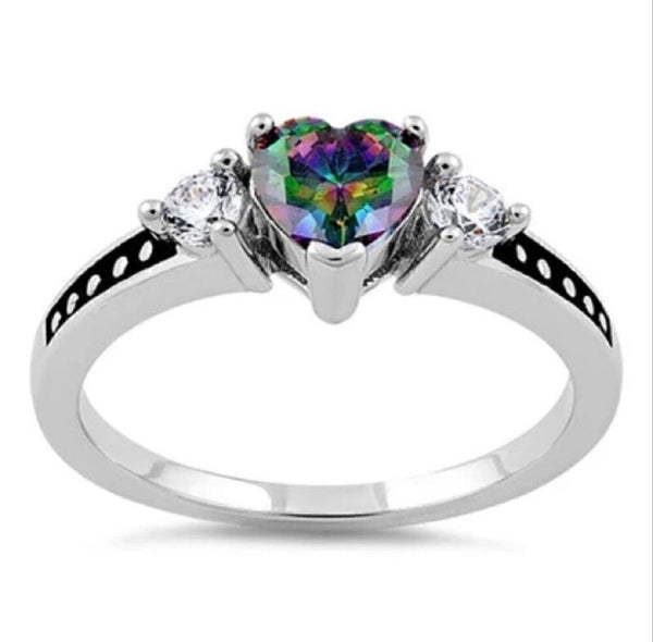 Heart Rainbow Mystic Topaz Sterling Silver Ring Womens Casual Jewelry Size 5 New