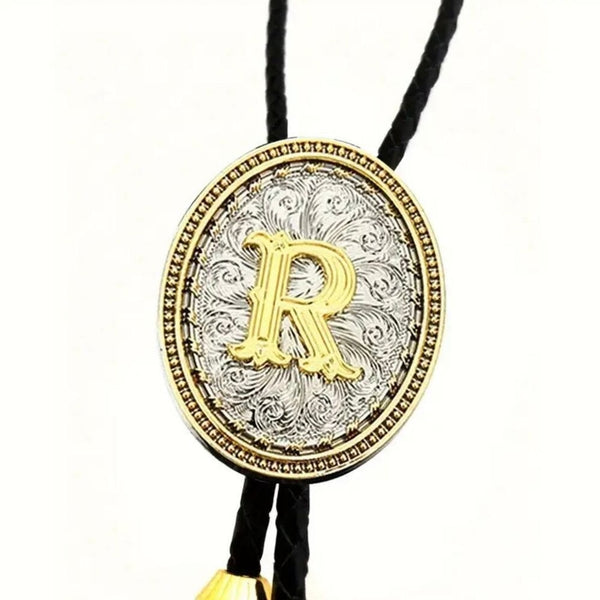 Bolo Tie Initial R Mens Casual Western Cowboy Accessory