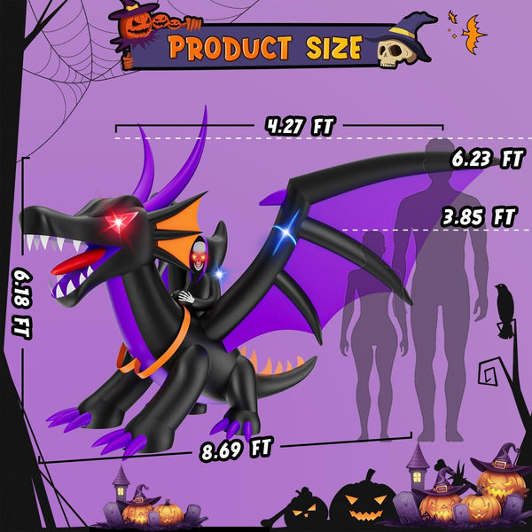 7FT Halloween Inflatable Dragon with LED Lights for Outdoor