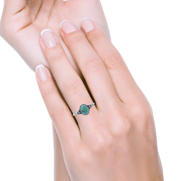 Oval Turquoise Floral Ring Oxidized