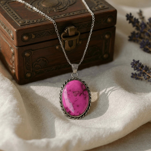 Pink Dendrite Opal Handmade Pendant Necklace Silver Chain