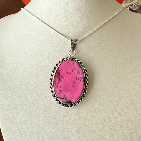Pink Dendrite Opal Handmade Pendant Necklace Silver Chain