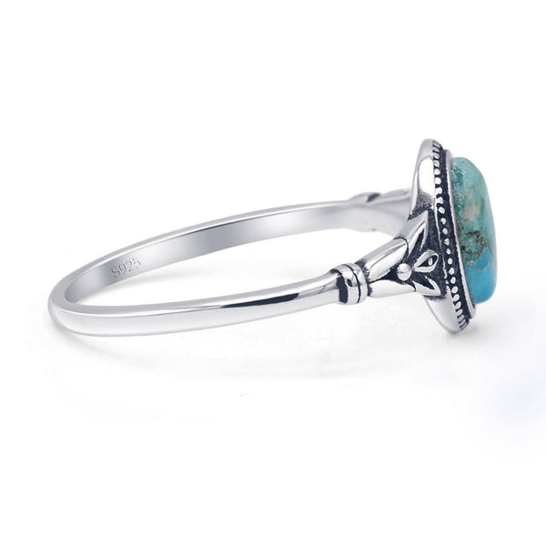 Oval Turquoise Floral Ring Oxidized