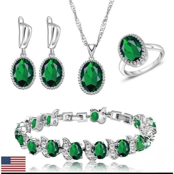 Emerald Green Oval Gemstone Jewelry Set