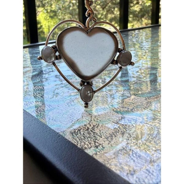 Large Heart Moonstone Accent Silver Pendant Necklace Southwestern Artisan Boho