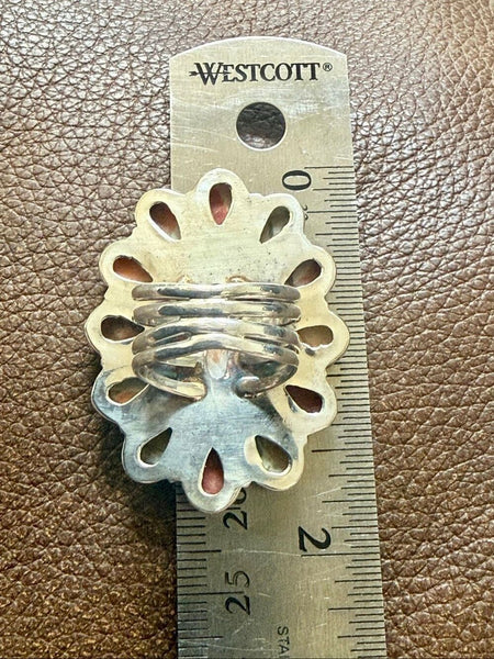 Southwestern Spiny Oyster Turquoise Statement Silver Ring Boho Artisan Design 6