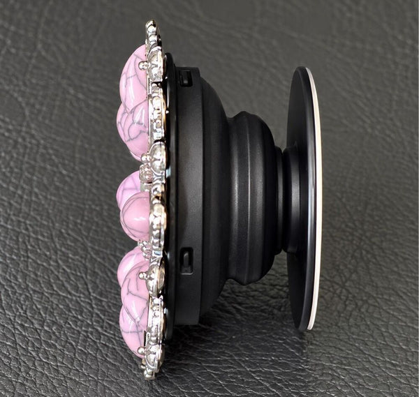 Pink Marbled Floral Phone Grip Holder Silver Tone Western Boho Accessory