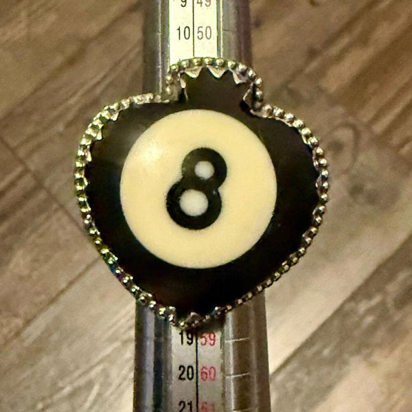 Unique Billiard Ball # 8 Statement Spade Ring Sterling Silver Boho Adjustable