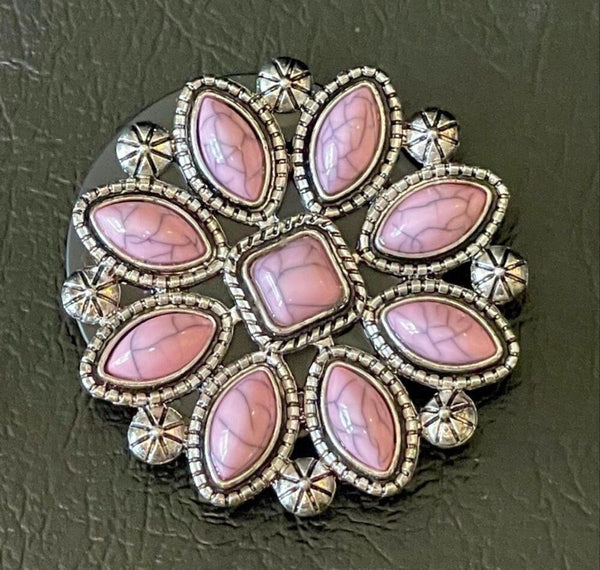 Pink Marbled Floral Phone Grip Holder Silver Tone Western Boho Accessory