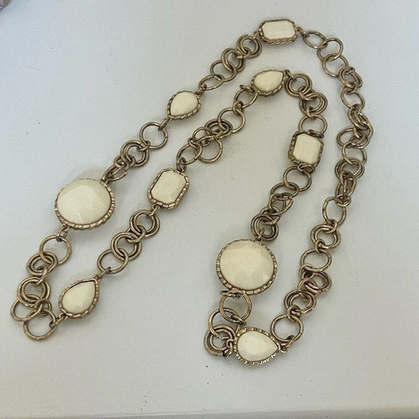J. Crew Cream Medallion Wide Link Gold Toned Necklace Womens