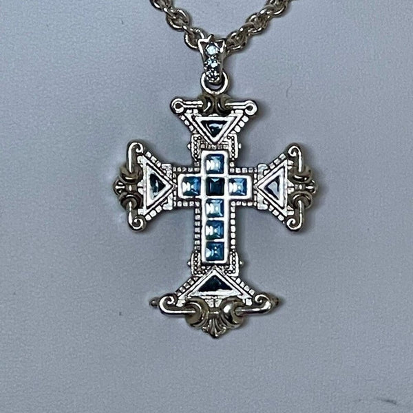 Vintage Vatican Collection Blue Crystal Cross 24” Necklace