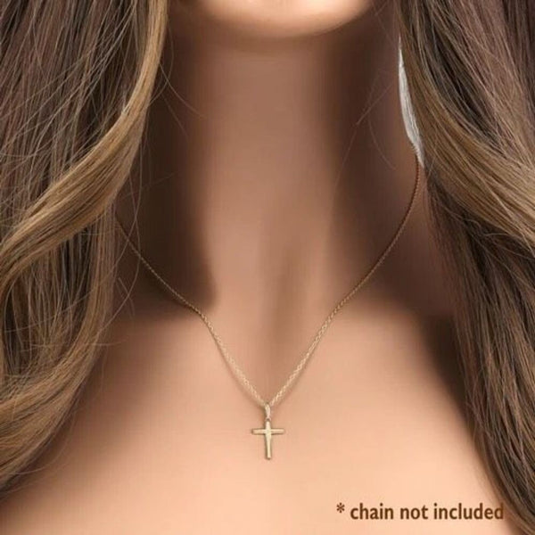 Solid 14K Yellow Gold Plain Cross Pendant For Necklace New