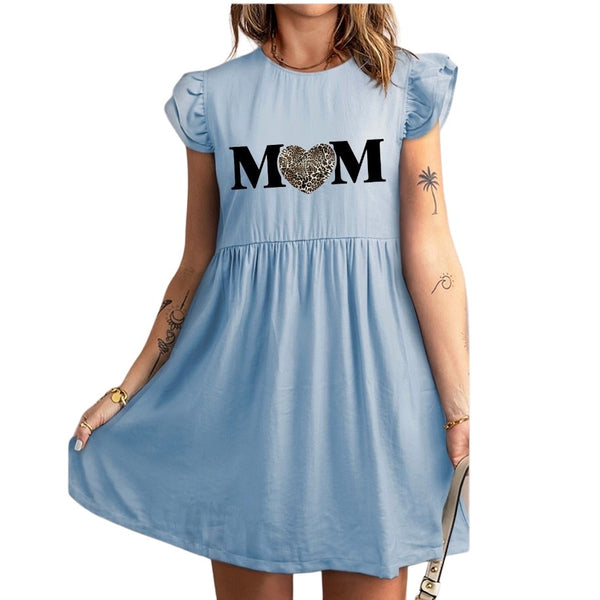 MOM Graphic Round Neck Cap Sleeve Dress