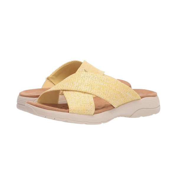 NEW Easy Spirit Womens Taite 2 Yellow Woven Slip On Comfort Slide Sandals Size 9