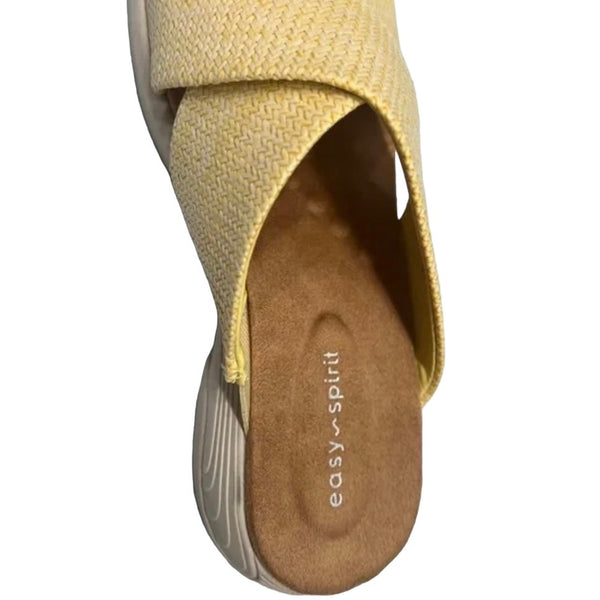 NEW Easy Spirit Womens Taite 2 Yellow Woven Slip On Comfort Slide Sandals Size 9