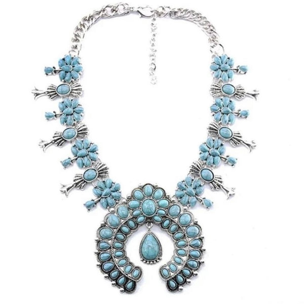 New Ladies Western Navajo Turquoise Or Howlite  Stone Statement Necklace and Earring Set