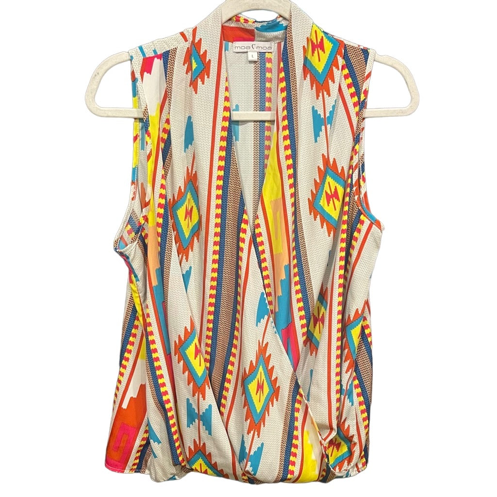 Moa Moa Womens Southwestern Aztec Faux Wrap Blouse Shirt Size Large