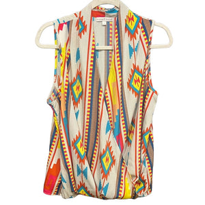 Moa Moa Womens Southwestern Aztec Faux Wrap Blouse Shirt Size Large