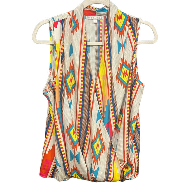 Moa Moa Womens Southwestern Aztec Faux Wrap Blouse Shirt Size Large