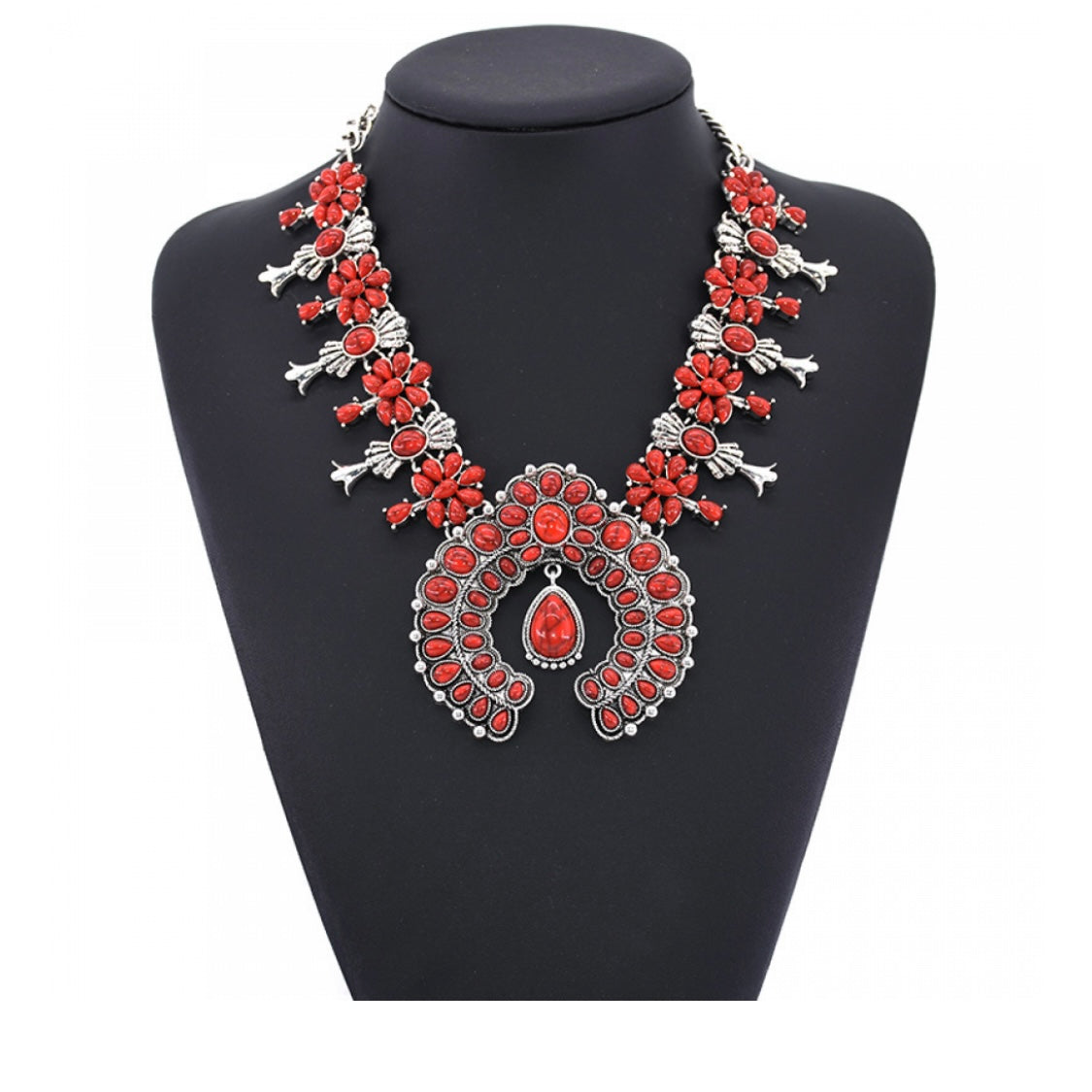 New Ladies Western Navajo Turquoise Or Howlite  Stone Statement Necklace and Earring Set