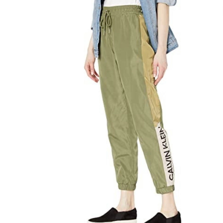 Calvin Klein Performance Women's Calvin Logo Smocked Waistband Green Jogger XL