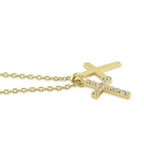 Solid 14K Gold Layered Cross Diamond 18”Necklace New
