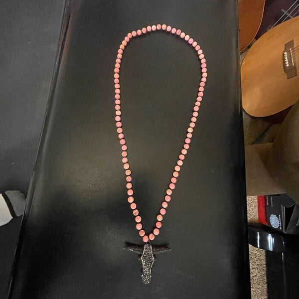 Brand New Womens Western Cow Skull Long Knotted Necklace
