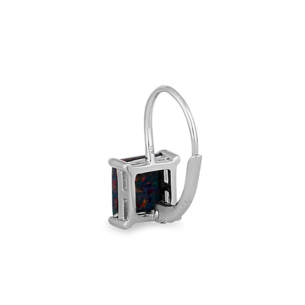 Sterling Silver Elegant Black Fire Opal Square Earrings New