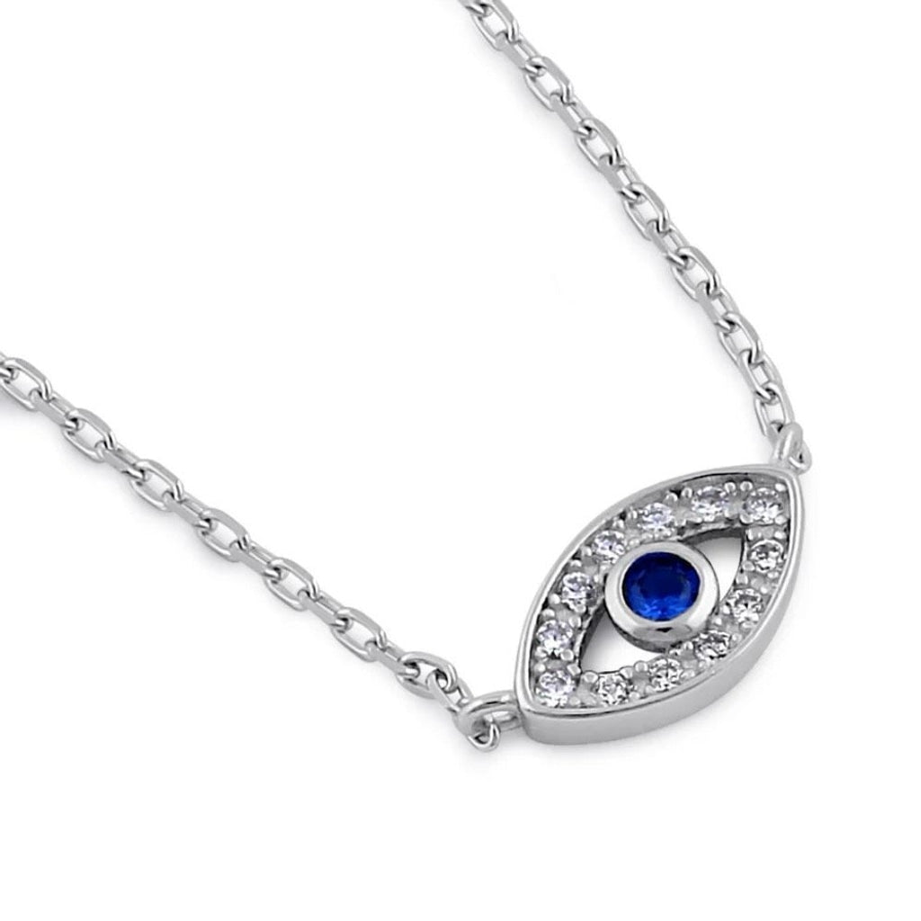 Sterling Silver Eye Blue Spinel CZ Necklace New