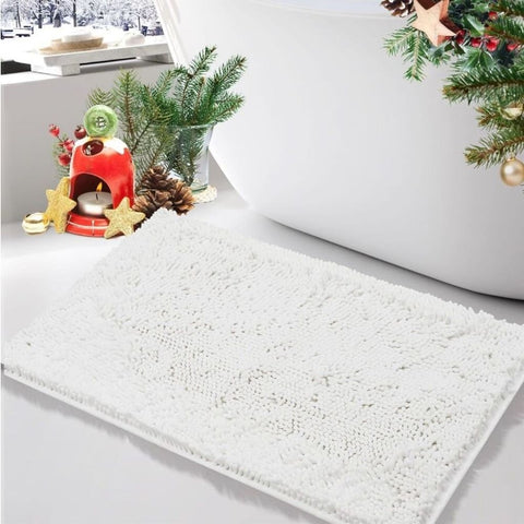 New White Chenille Bath Mat 32"x20" Quick Dry