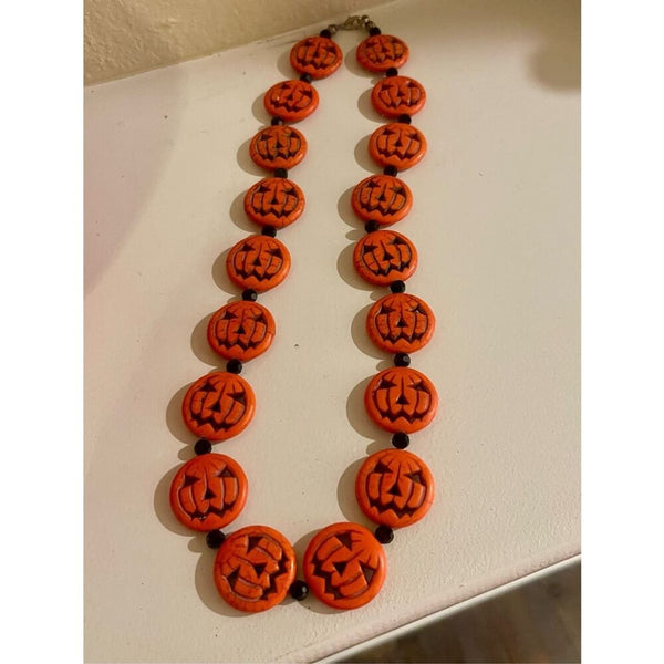 Trendy Orange Dyed Jack O Lantern Stone Beaded Necklace