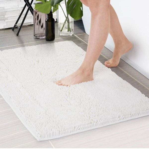 New White Chenille Bath Mat 32"x20" Quick Dry
