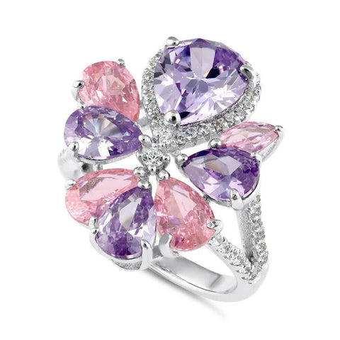 Sterling Silver Pink and Lavender CZ Cluster Ring New