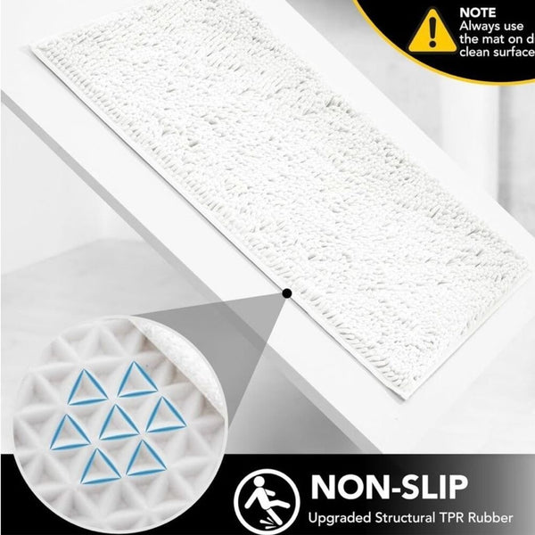 New White Chenille Bath Mat 32"x20" Quick Dry