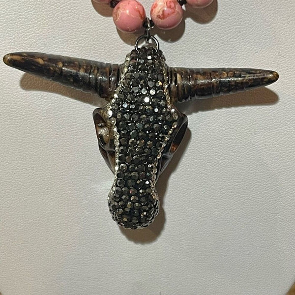 Brand New Womens Western Cow Skull Long Knotted Necklace