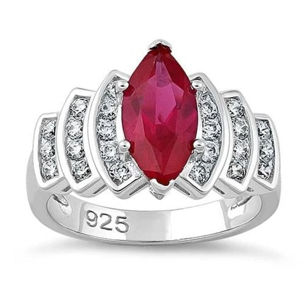 Marquise Cut Ruby CZ Sterling Silver Ring Womens Size 11 New